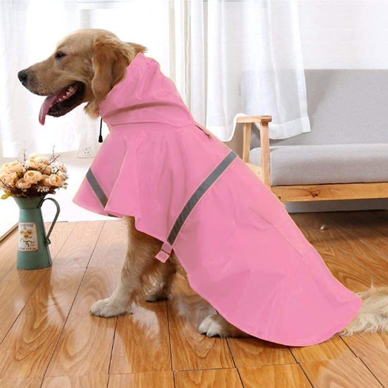 Mikayoo Large Dog Raincoat Adjustable Pet Waterproof Clothes Lightweight Rain Jacket Poncho Hoodies with Strip Reflective(Pink,XL) - Image 2